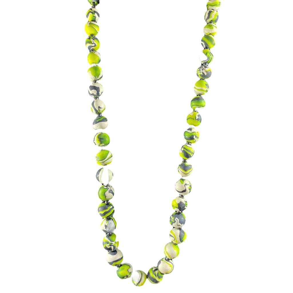 Unmarked Jilzara Necklace Polymer Clay Beads Green Yellow 34” No Hangtag Euc